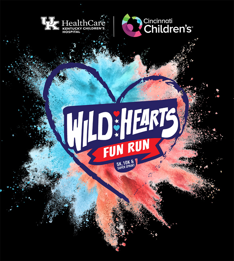 Wild Hearts Fun Run Logo with featuring UK HealthCare and Cincinnati Children's Hospital logos